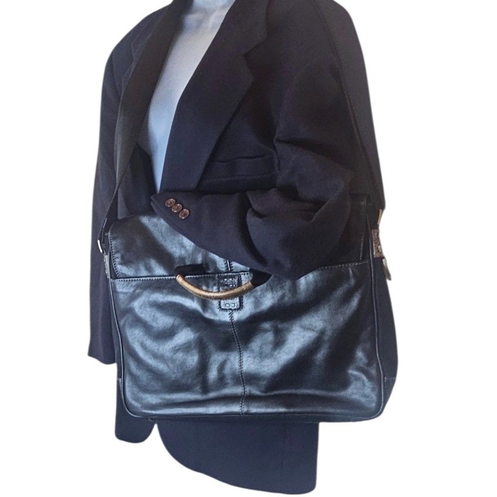 Boconi Black‎ Leather Messenger Bag Briefcase Crossbody Laptop Satchel Work Bag